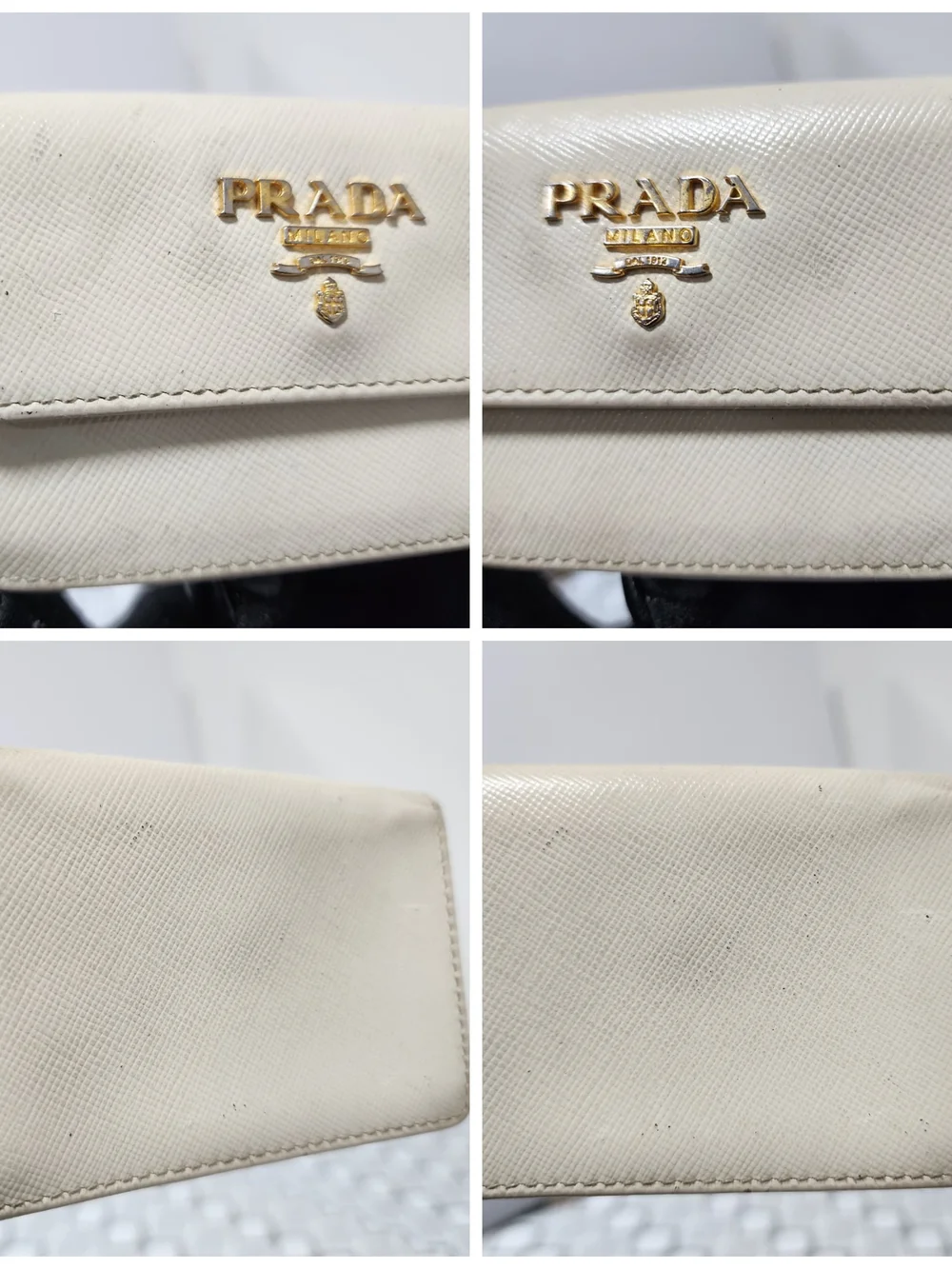 PRADA Nano Saffiano Leather Card Holder/Wallet Off-White